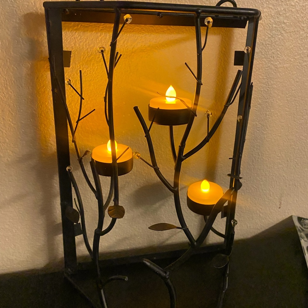 Metal branch and leaf three votive tea light candle holder
